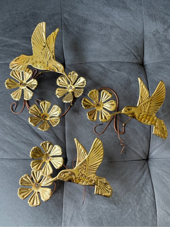 Other - Vintage Brass & Copper Tone Metal Hummingbird Wall Decor 3 Piece Set